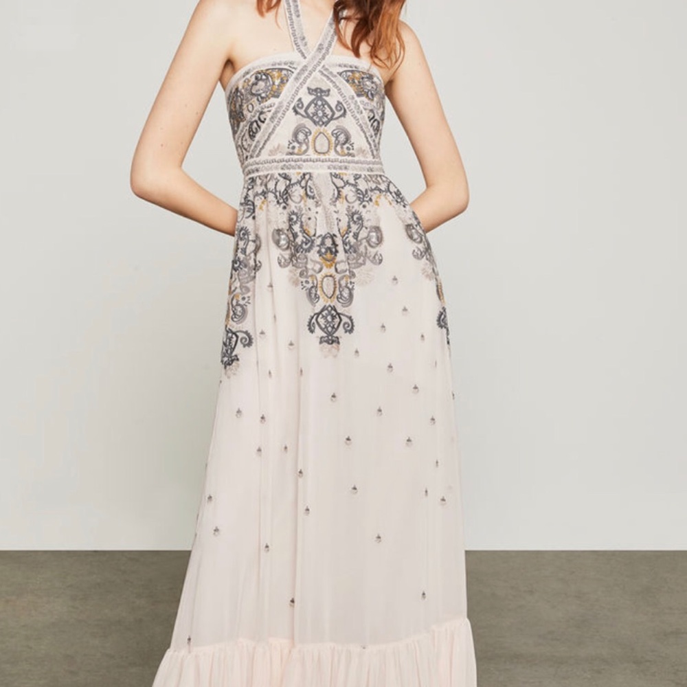 BCBG PINK EMBROIDERED LONG GOWN DRESS NEW